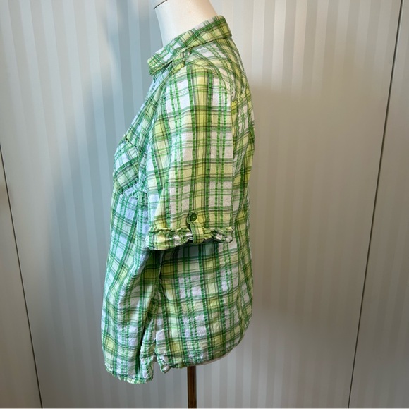 Denim&Co green white plaid green tee look Size M - Picture 3 of 8